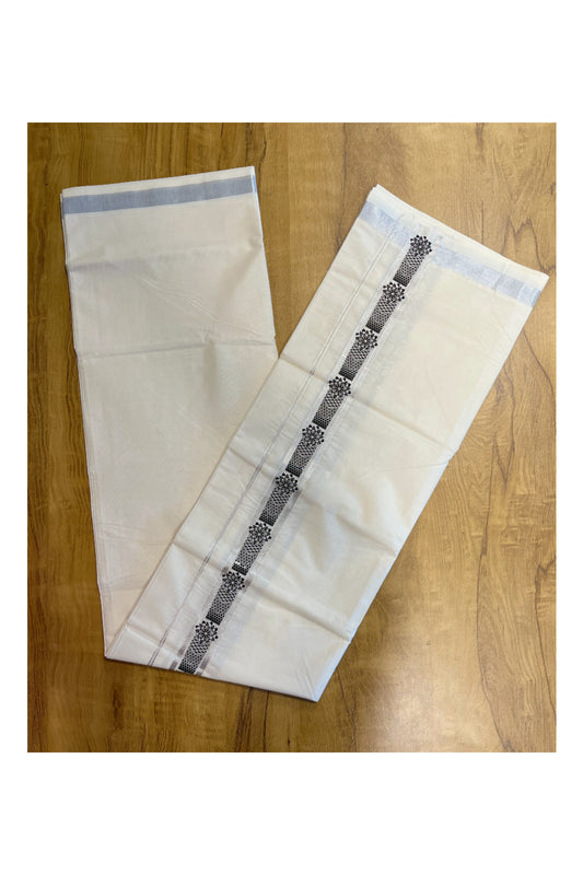 Southloom Pure Cotton Silver Kasavu Mundu with Trendy Print