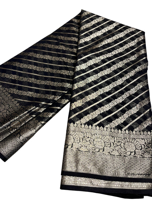 Southloom Cotton Banarasi Silk Saree with Woven Work on Body and Borders (Black)