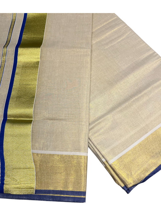Southloom Kerala Tissue Kasavu Plain Saree With Blue Border