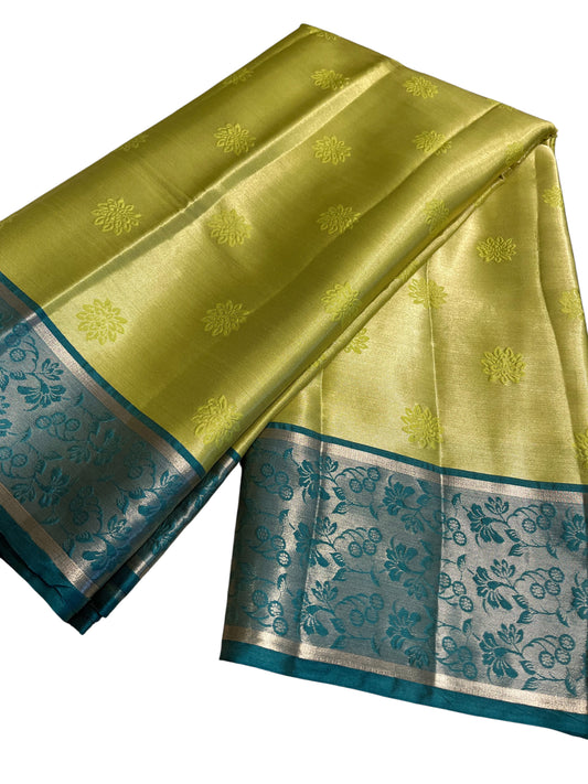 Southloom Tissue Silk Saree with Woven Work on Body and Borders (Blue & Green)
