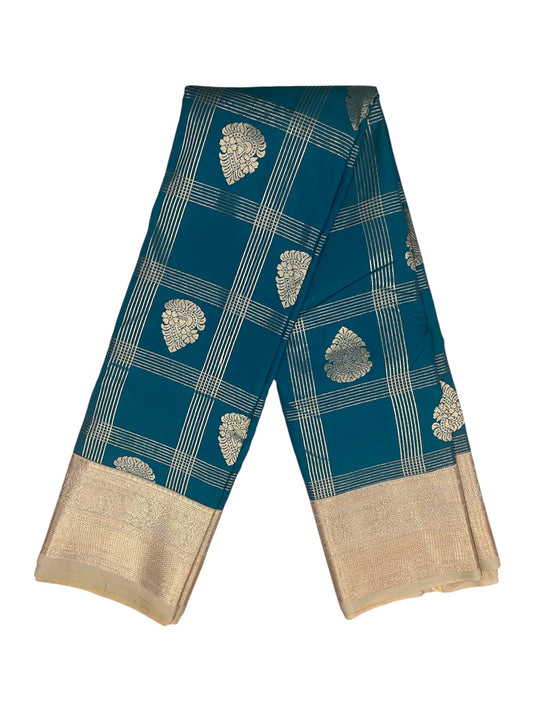 Southloom Banarasi Semi Silk Saree with Woven Work on Body(Blue)