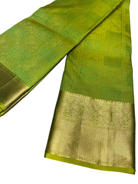 Southloom Pure Handloom Bridal Kanchipuram Silk Saree with Korvai Work (Green)
