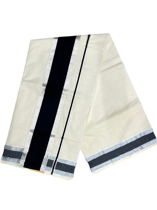 Kerala Pure Cotton Plain Saree with Silver Kasavu and Black Border