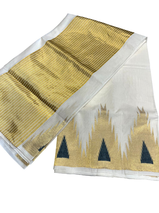 Southloom Super Premium Balaramapuram Unakkupaavu Handloom Cotton Saree with Green and Gold Temple Border