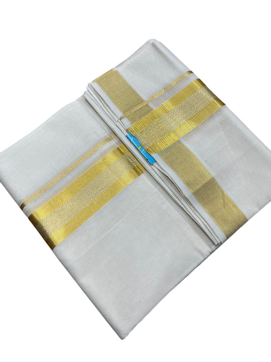 Southloom Premium Handloom Cotton Double Mundu with Gold Kasavu Border