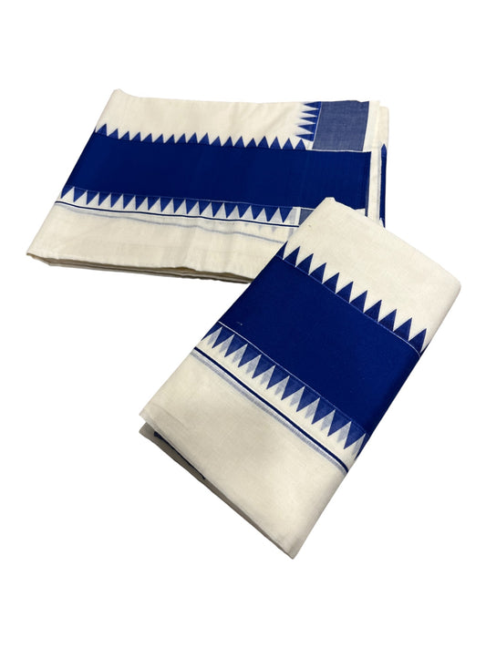 Kerala Pure Cotton Set Mundu Single (Mundum Neriyathum) with Blue Temple Border 2.80 Mtrs