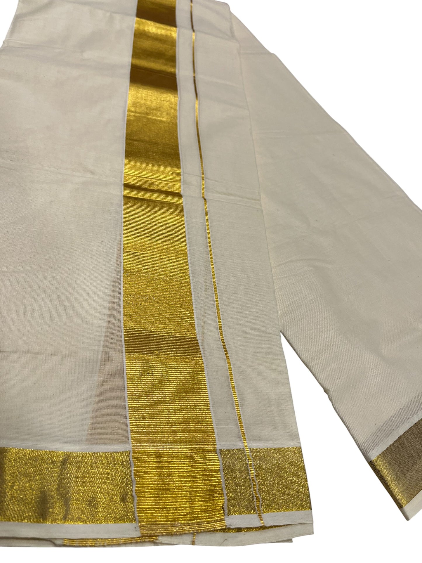 Southloom Kerala Pure Cotton Double Mundu with Gold Border (South Indian Dhoti)