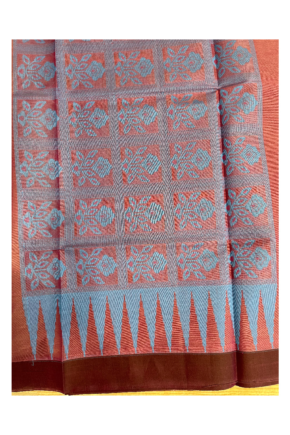 Southloom Kerala Cotton Saree with Floral Woven Works Across Body in Violet