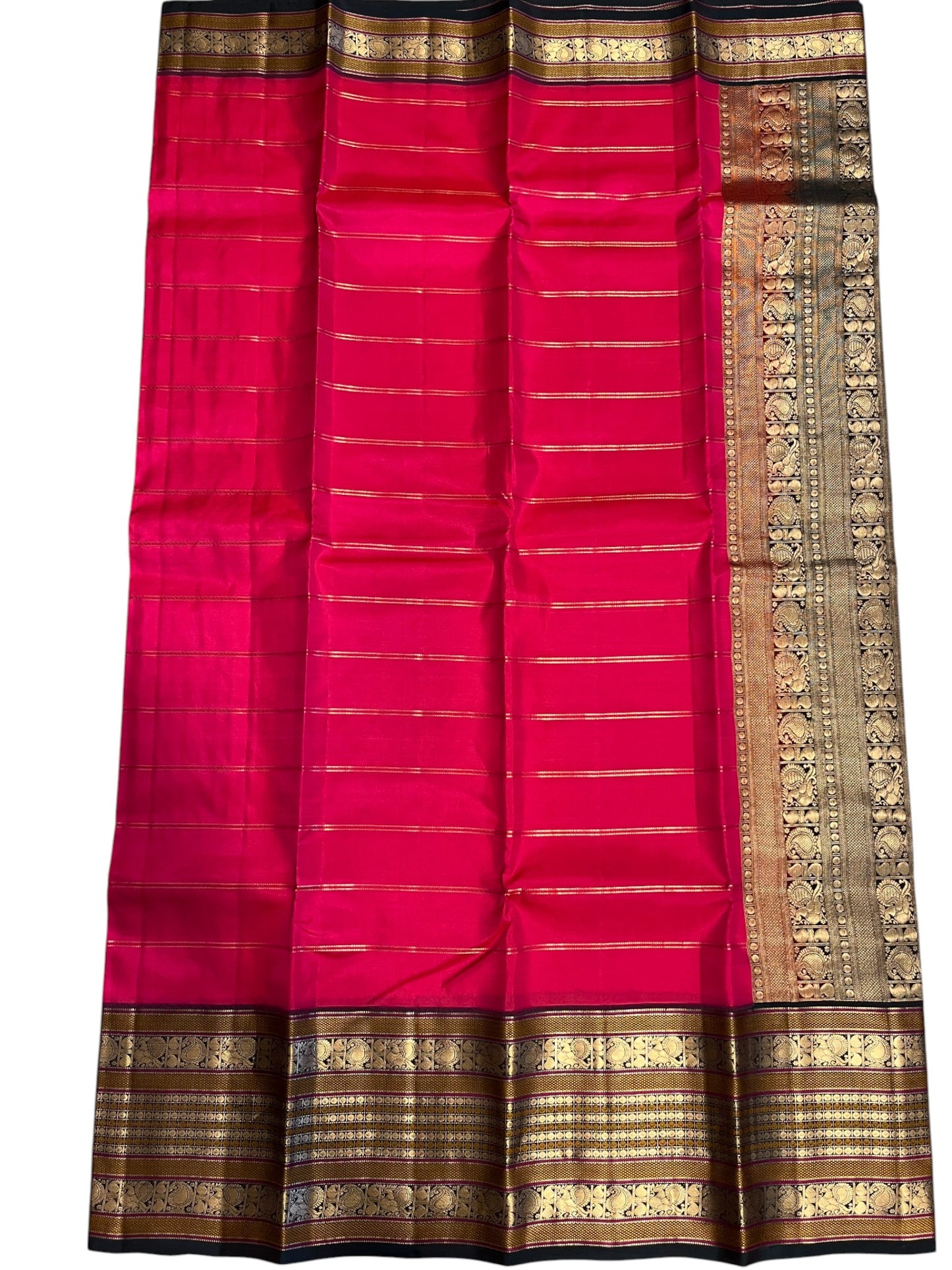 Southloom Pure Handloom Bridal Kanchipuram Silk Saree with Korvai Work (Red &Dark Green)