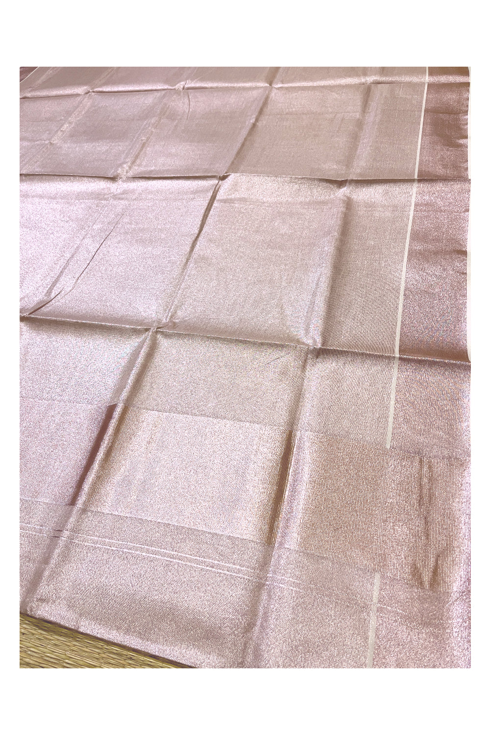 Kerala Rose Copper Tissue Kasavu Plain Saree with 3 Inch Border