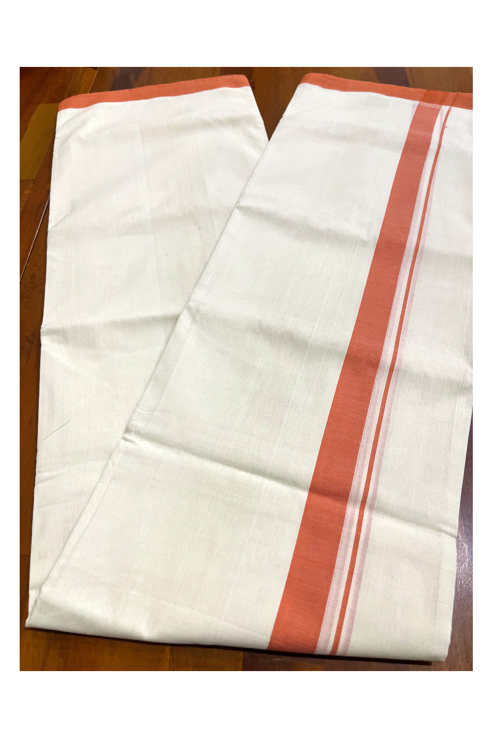 Premium Balaramapuram Handloom Unakkupaavu Cotton Double Mundu with Orange Border