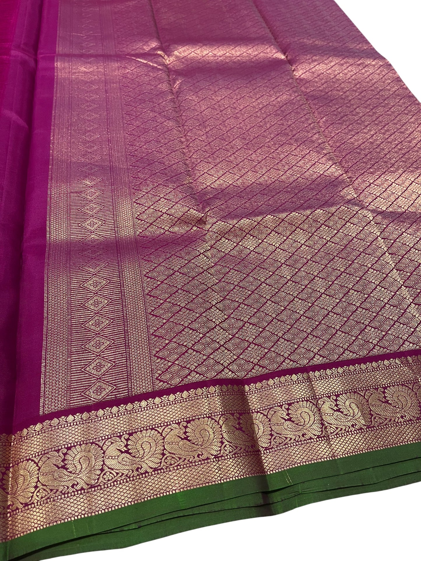 Southloom Pure Handloom Bridal Kanchipuram Silk Saree with Korvai Work(Orange&Magenta)