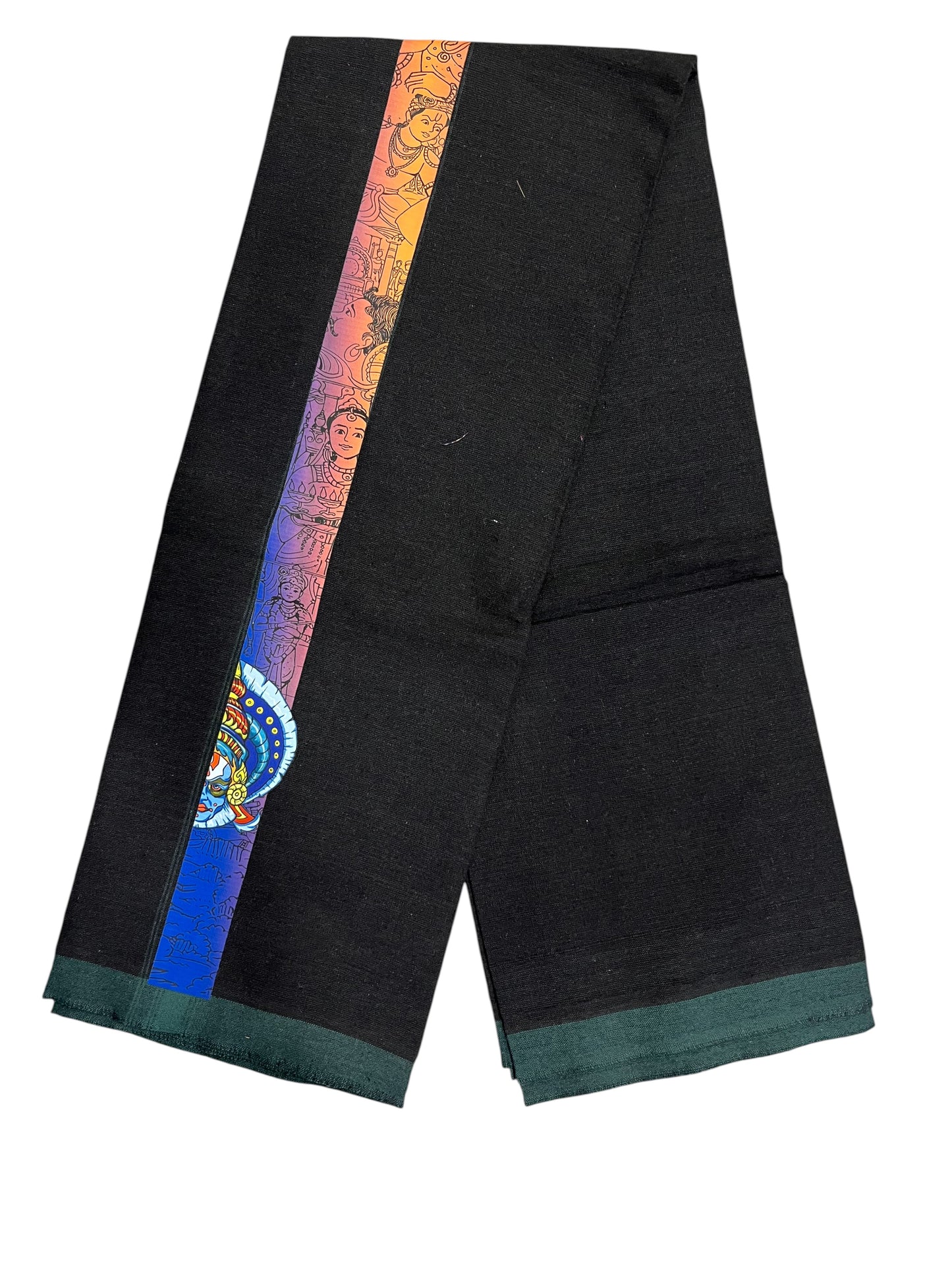 Southloom Black Printed Kathakali & Theyyam Single Mundu / Otta Mundu (South Indian Kerala Dhoti)