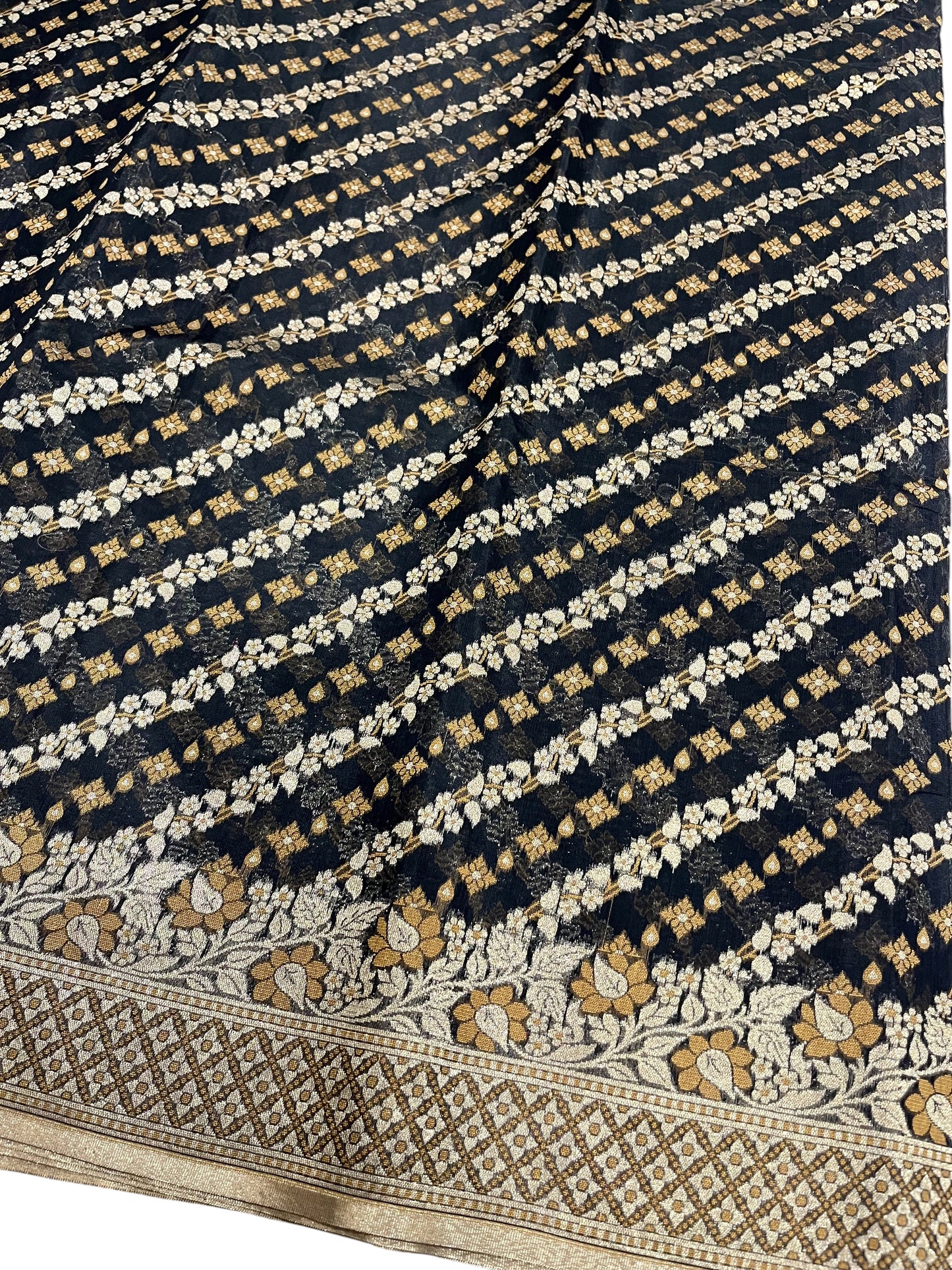 Southloom Cotton Banarasi Silk Saree with Woven Work on Body and Borders (Black & Yellow)