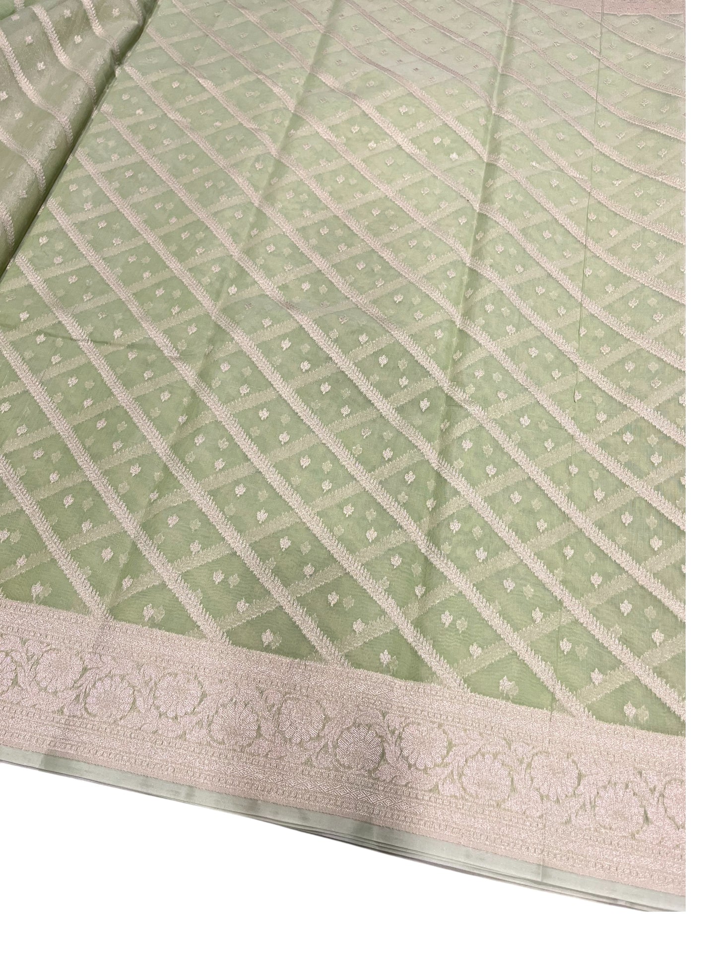 Southloom Cotton Banarasi Silk Saree with Woven Work on Body and Borders(Green)