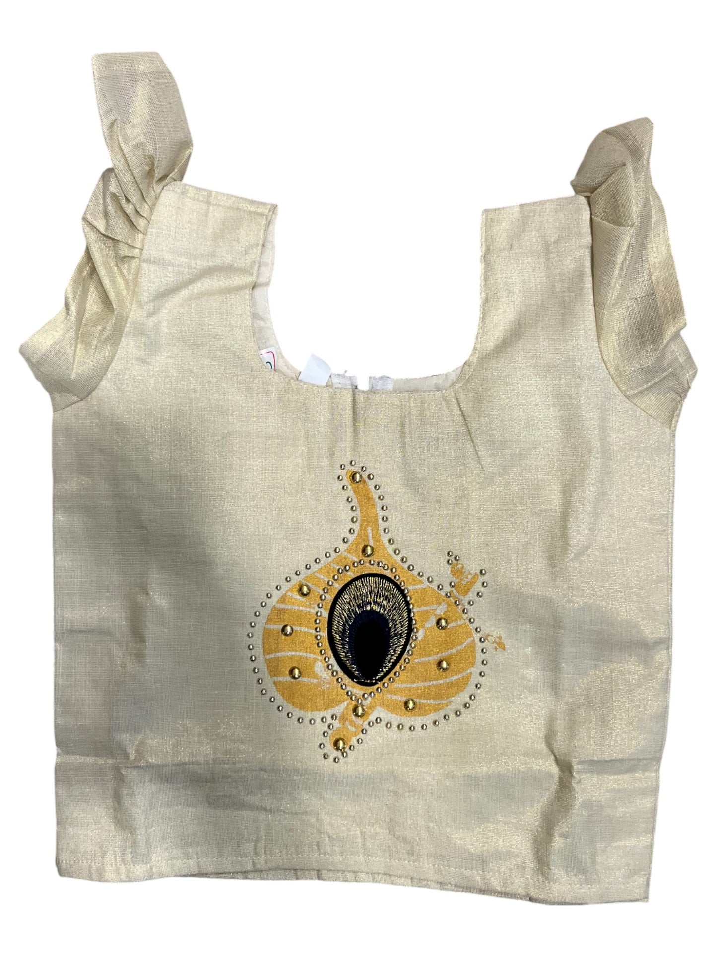 Southloom Kerala Tissue Kasavu Pavada Blouse with Embroidery Work for Kids