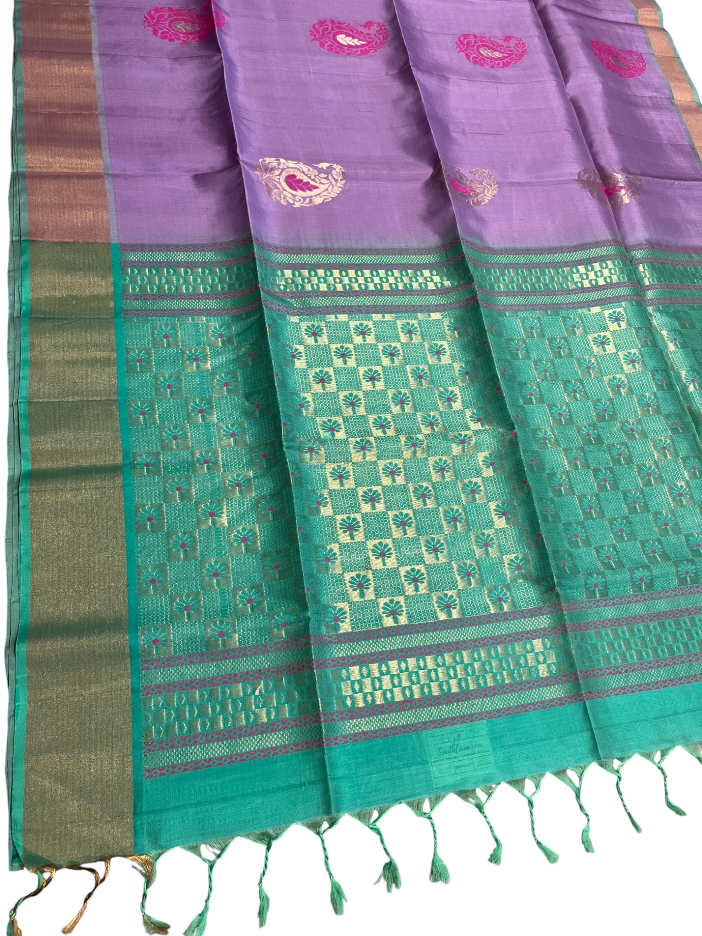 Southloom Pure Handloom Bridal Kanchipuram Silk Saree with Korvai Work (Lavender & Green)