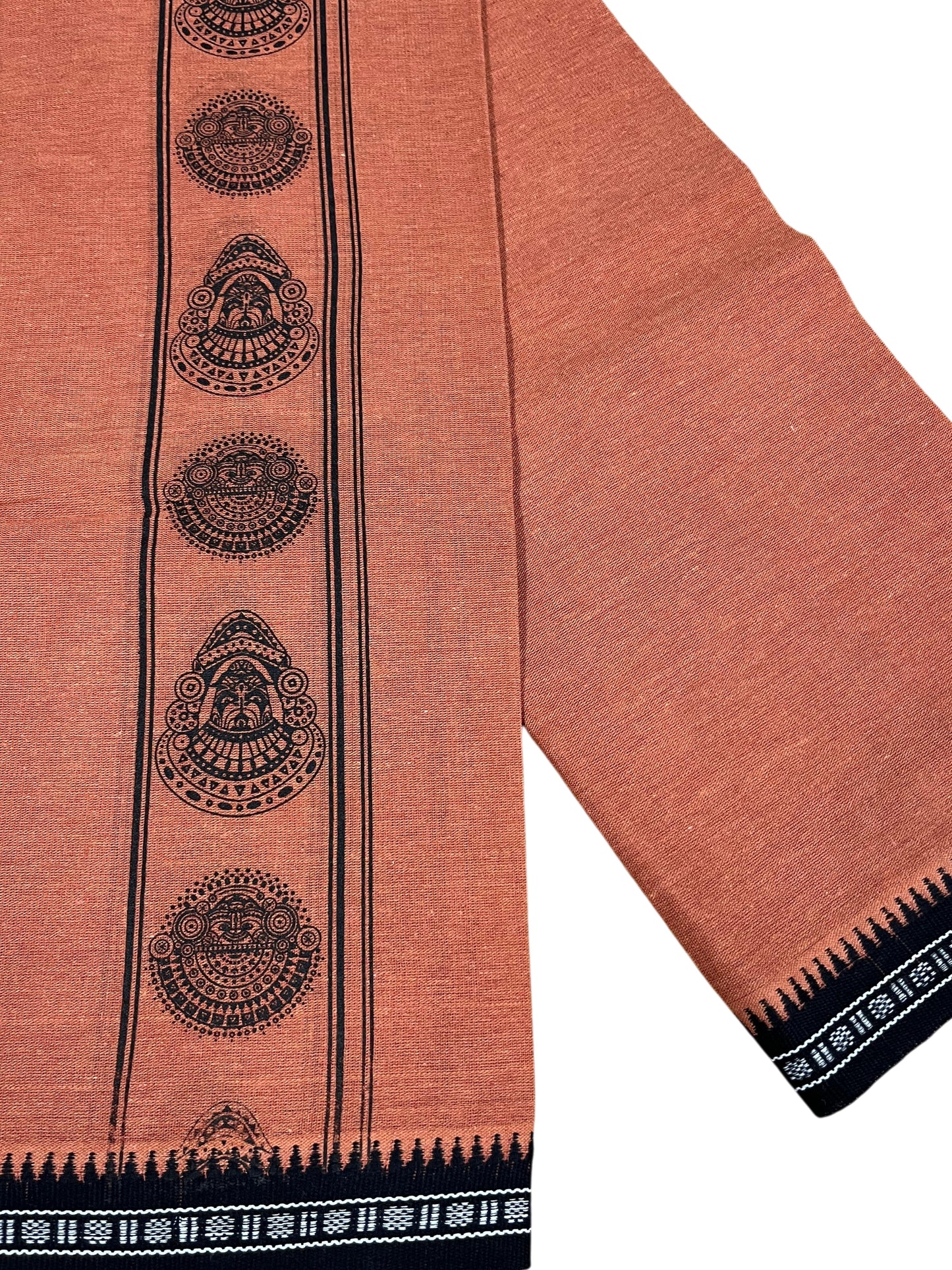 Southloom Saffron (Kaavi) Black Printed Single Mundu / Lungi (South Indian Kerala Dhoti)