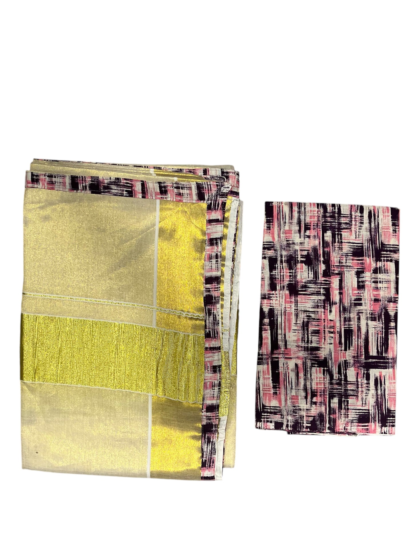 Southloom Semi Stitched Tissue Dhavani Set with Pavada and Ajrakh Blouse Piece