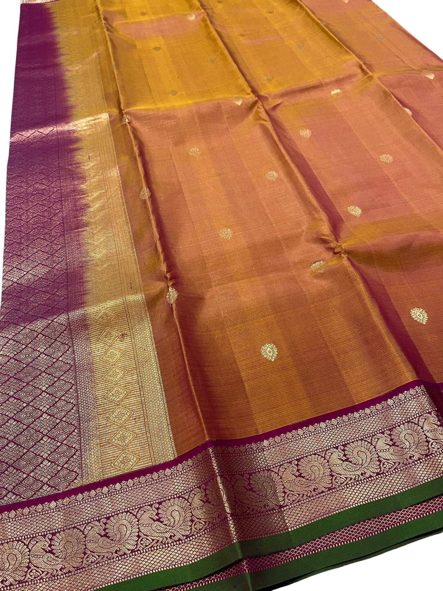 Southloom Pure Handloom Bridal Kanchipuram Silk Saree with Korvai Work(Orange&Magenta)