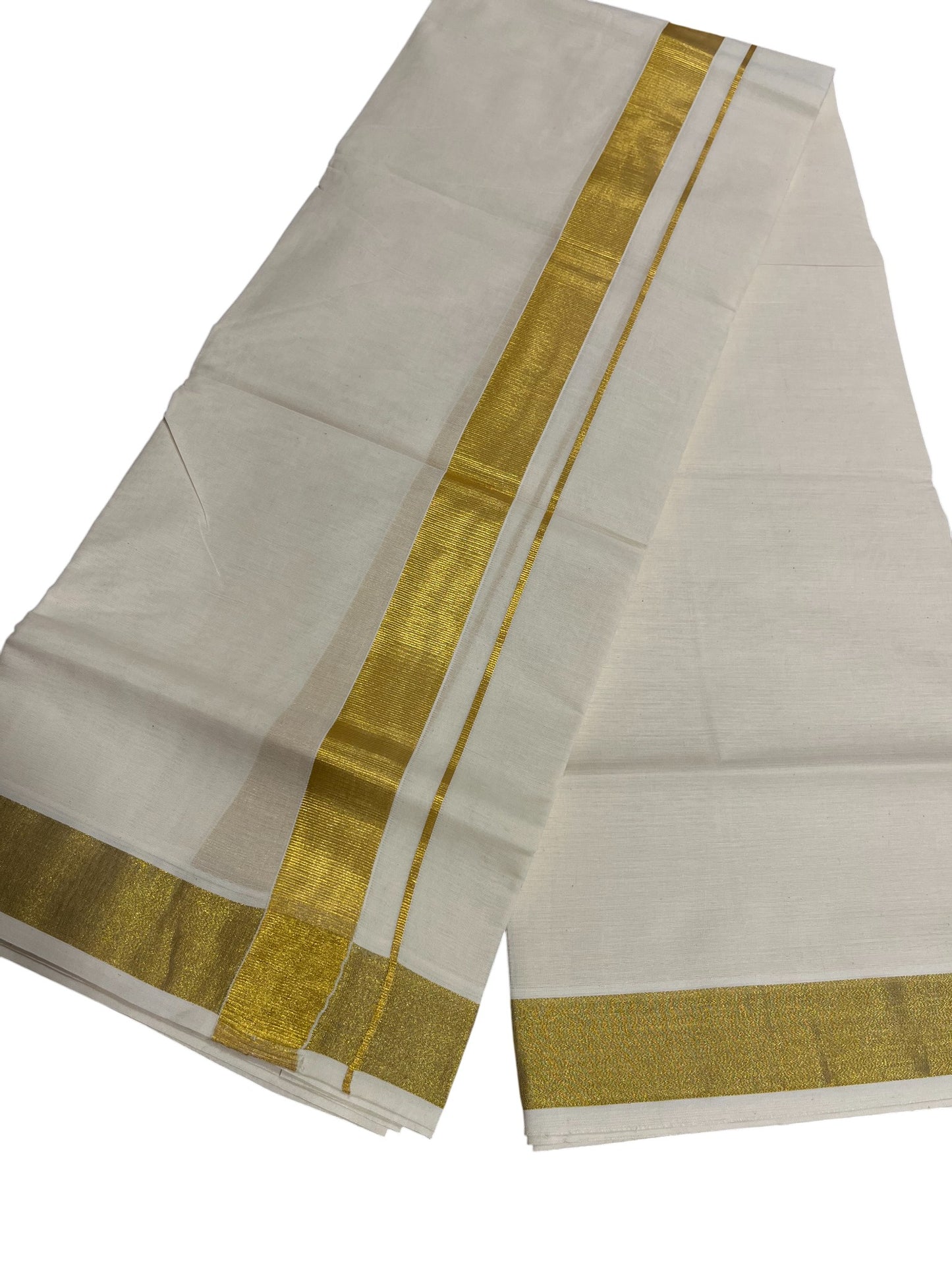 Southloom Kerala Pure Cotton Double Mundu with Kasavu Kara and Border (South Indian Dhoti)