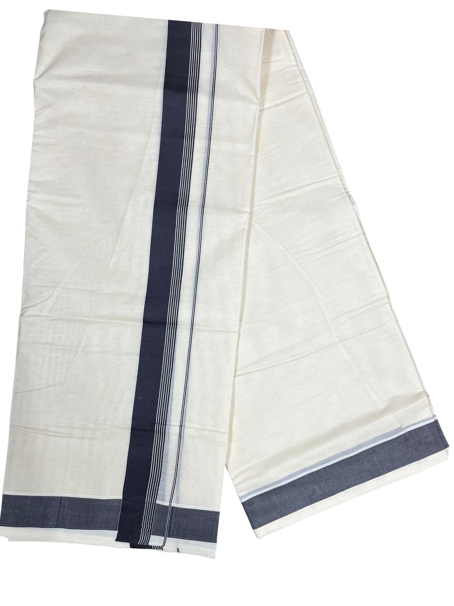 Southloom Pure Cotton Mundu with Grey Border (South Indian Kerala Dhoti)