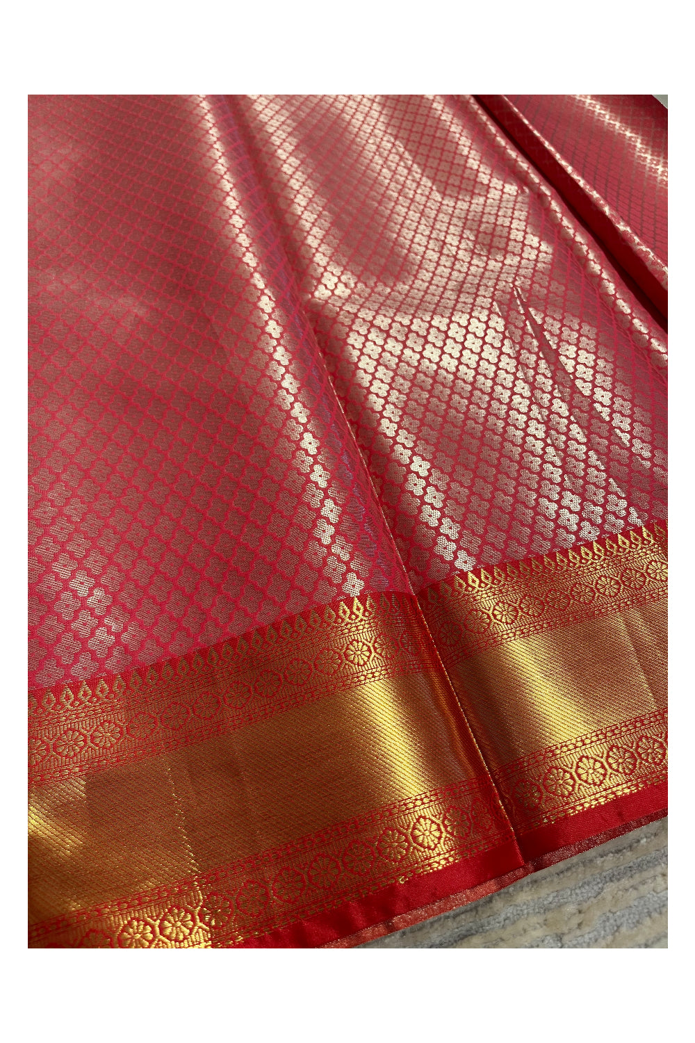 Southloom Tissue Silk Saree with Woven Work on Body and Borders (Silver & Red)