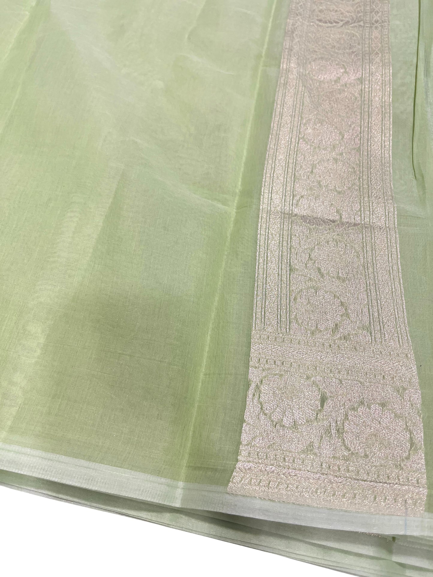 Southloom Cotton Banarasi Silk Saree with Woven Work on Body and Borders(Green)