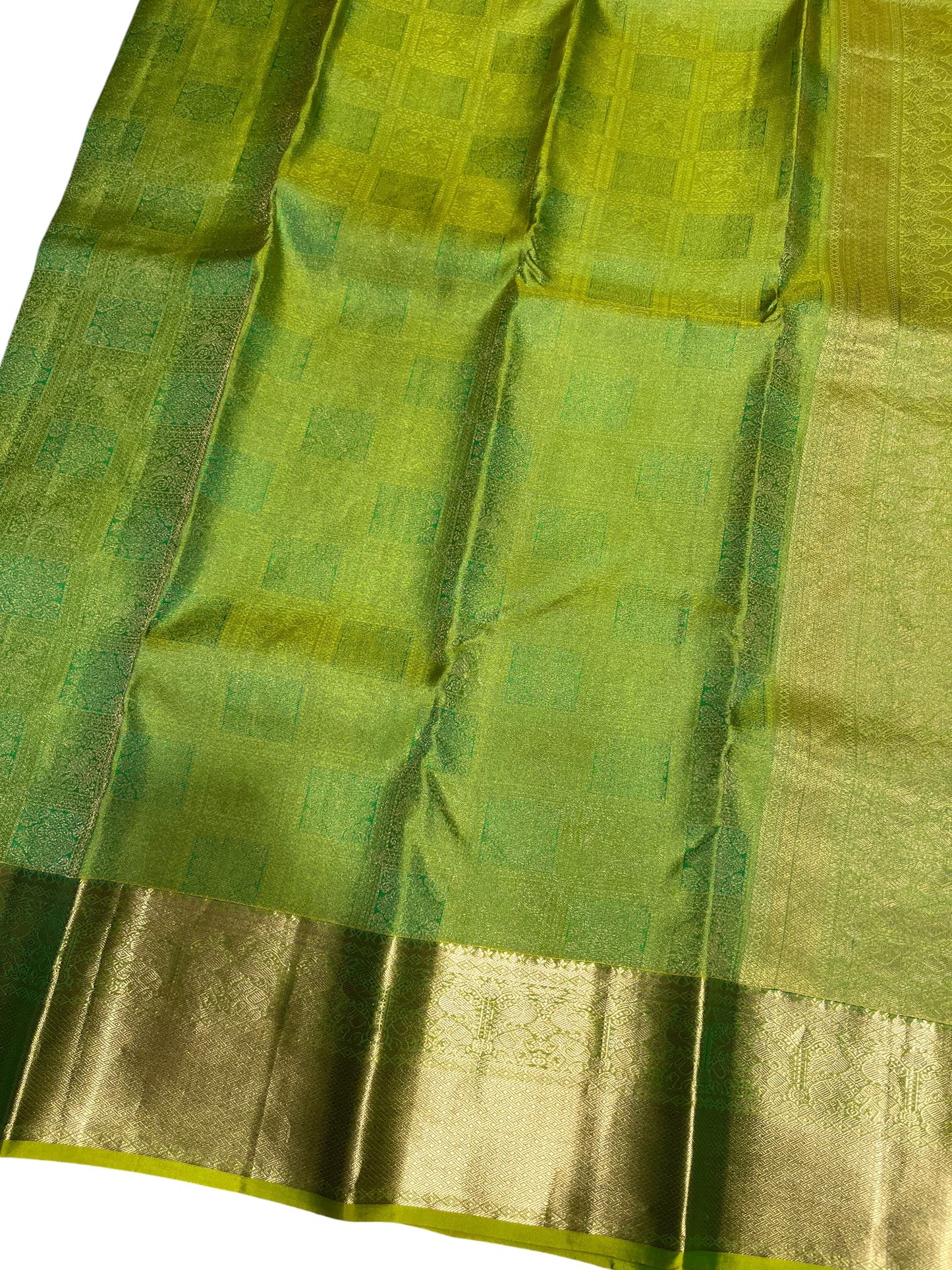 Southloom Pure Handloom Bridal Kanchipuram Silk Saree with Korvai Work (Green)