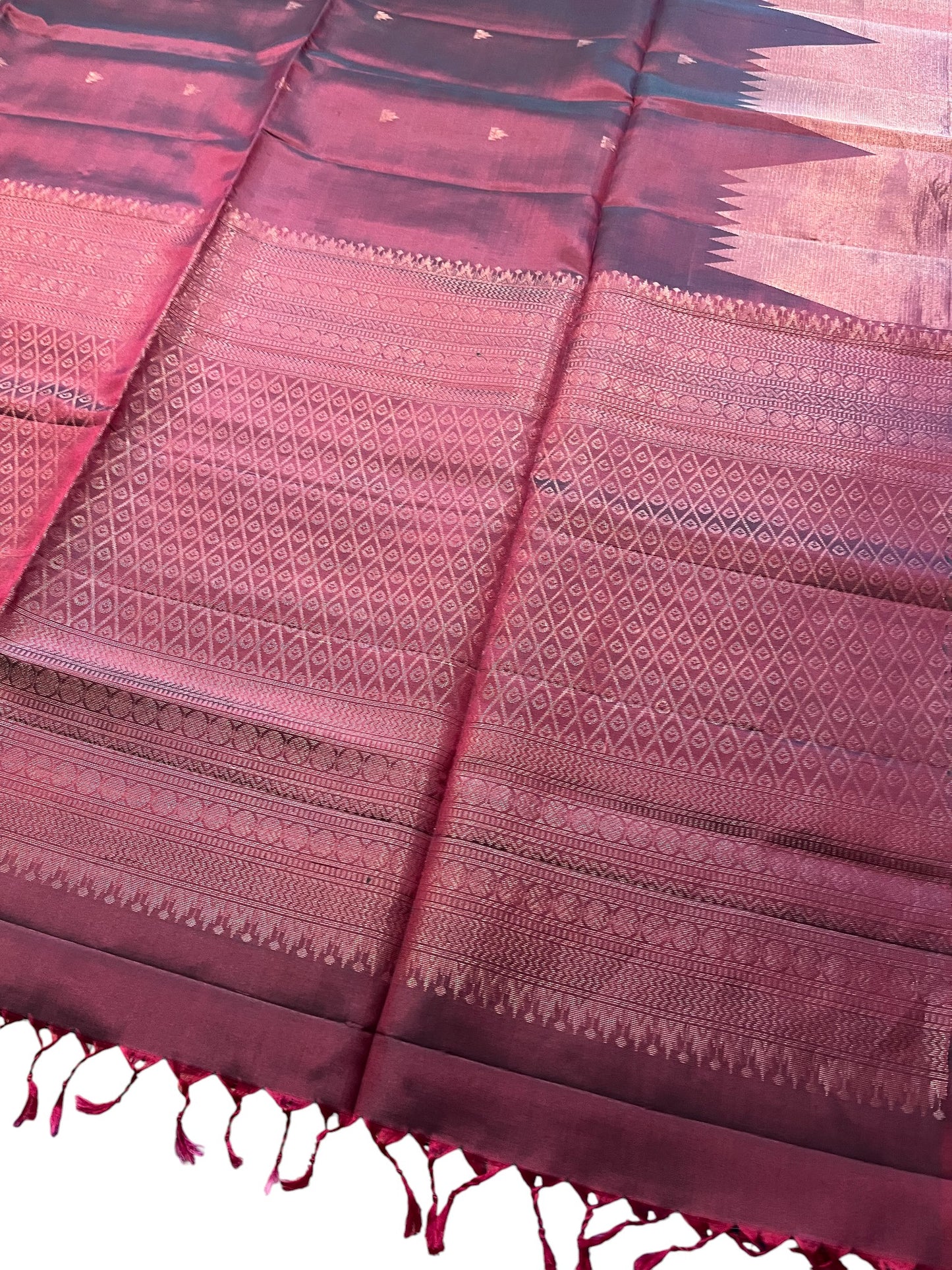 Southloom Pure Handloom Bridal Kanchipuram Silk Saree with Korvai Work (Maroon)