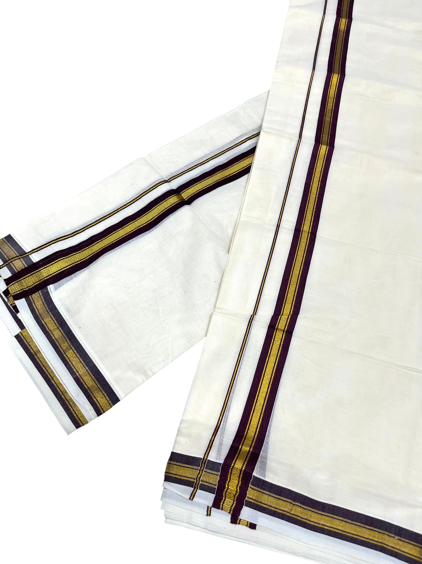 Southloom Pure Cotton Kerala Single Set Mundu (Mundum Neriyathum) with Purple Kasavu Border in 2.80 Mtrs