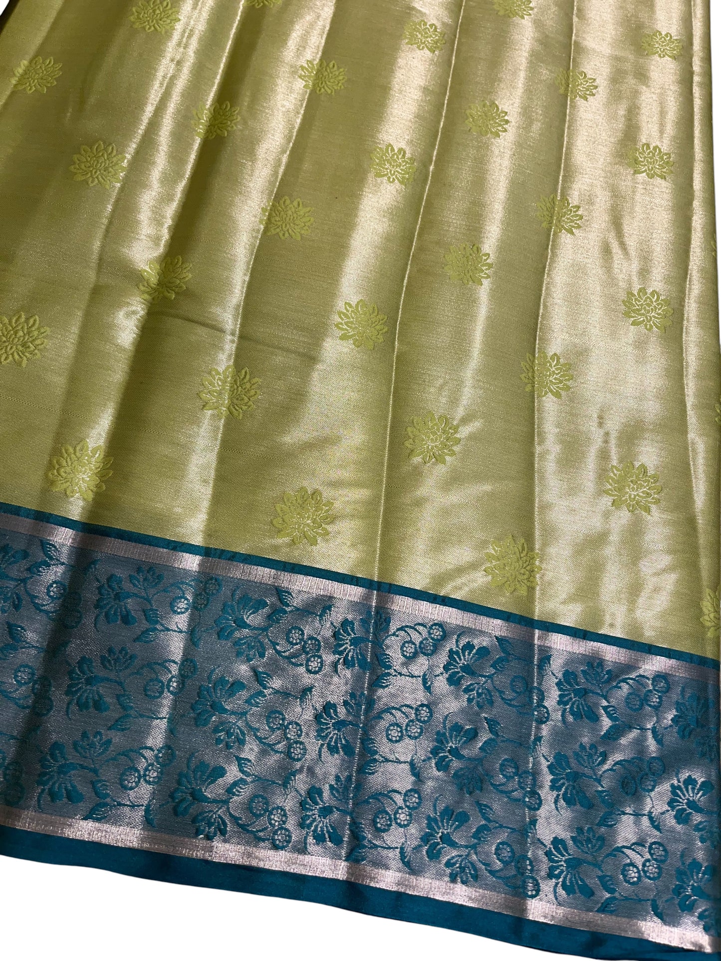 Southloom Tissue Silk Saree with Woven Work on Body and Borders (Blue & Green)