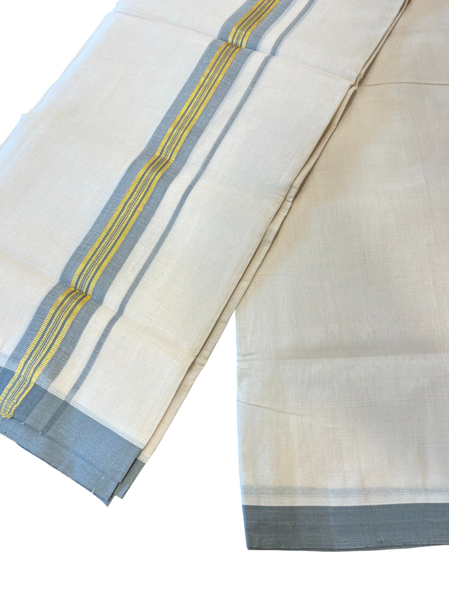 Southloom Premium Handloom Cotton Double Mundu with Gold and Grey Border