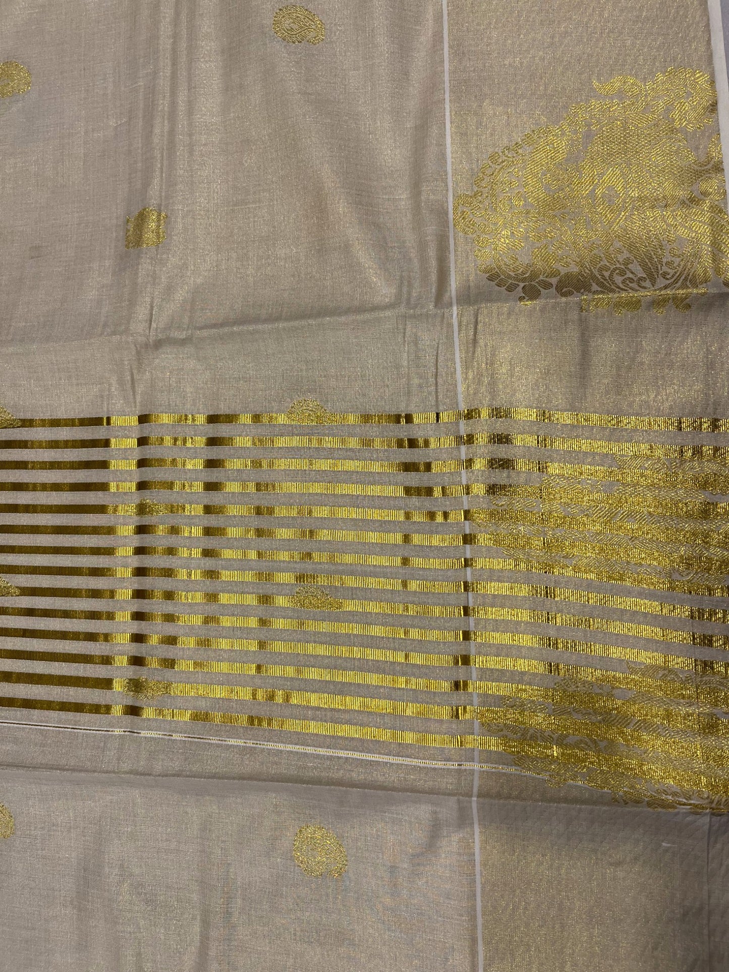 Southloom Kerala Tissue Kasavu Saree with Woven Butta Works Across Body