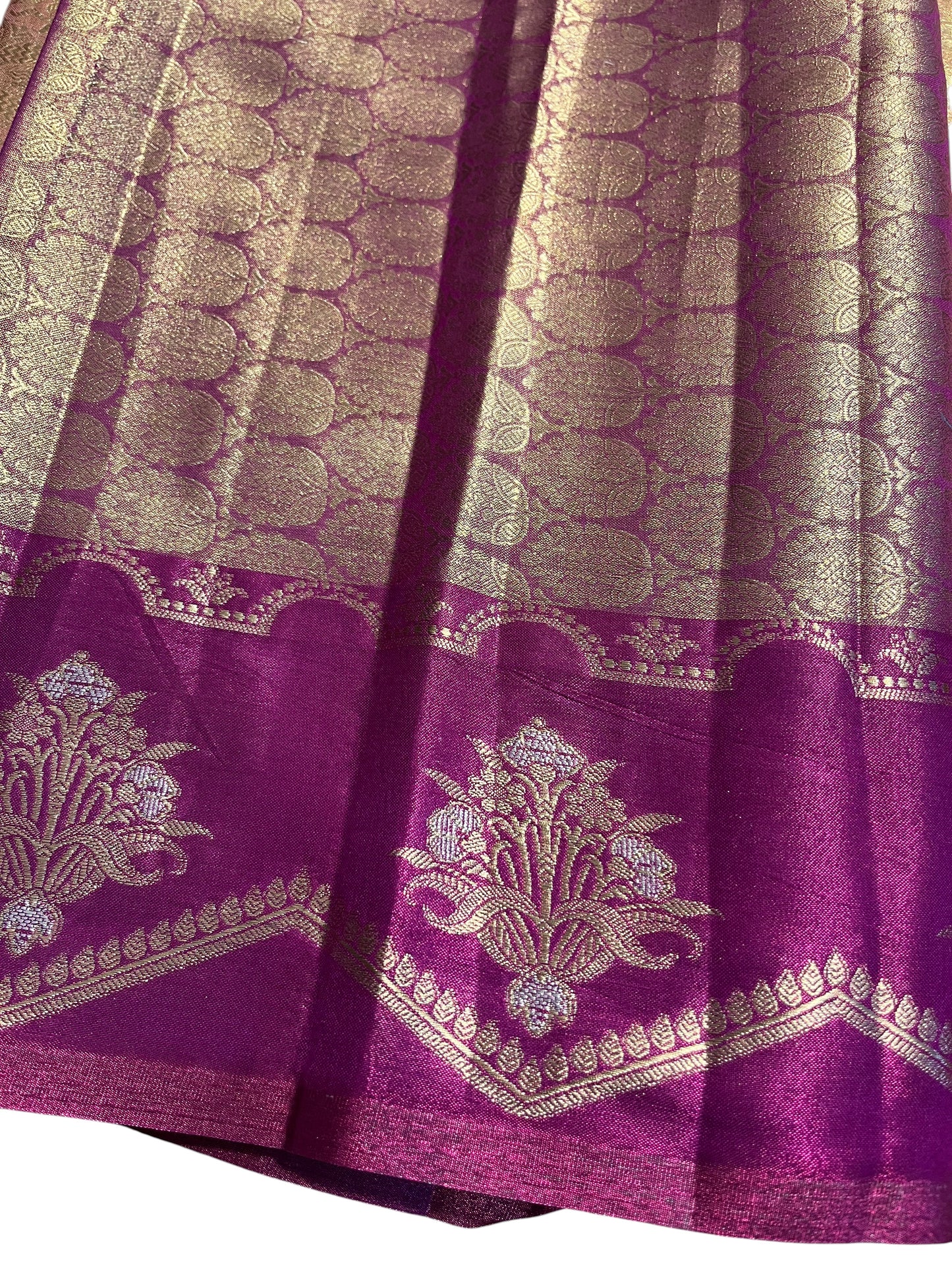Southloom Semi Banarasi Katan Tissue Saree with Woven Work on Body and Borders (Golden & Magenta)