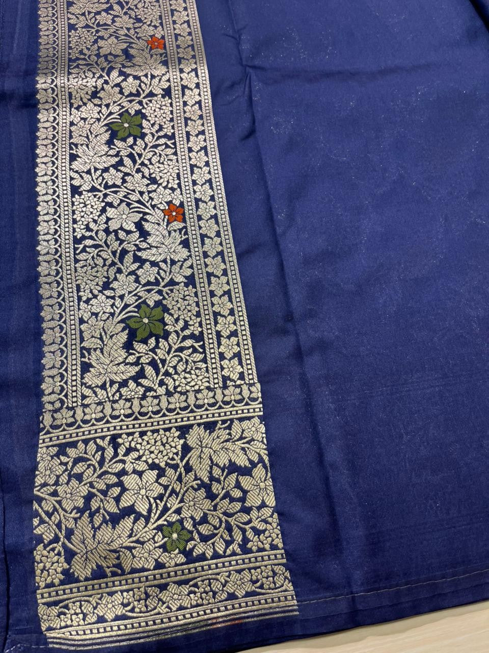 Southloom Pure Banarasi Silk Saree with Woven Work on Body and Borders (Blue)