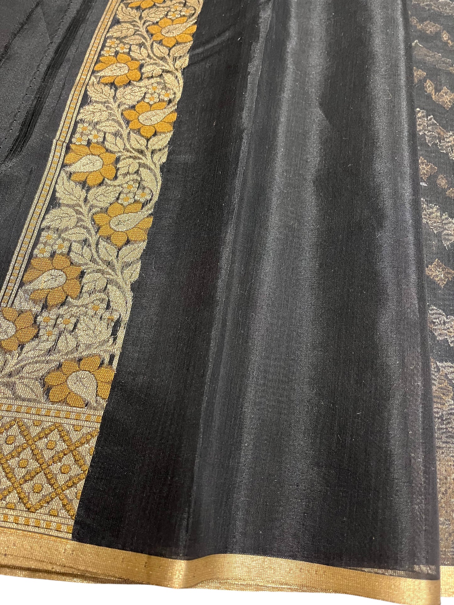 Southloom Cotton Banarasi Silk Saree with Woven Work on Body and Borders (Black & Yellow)