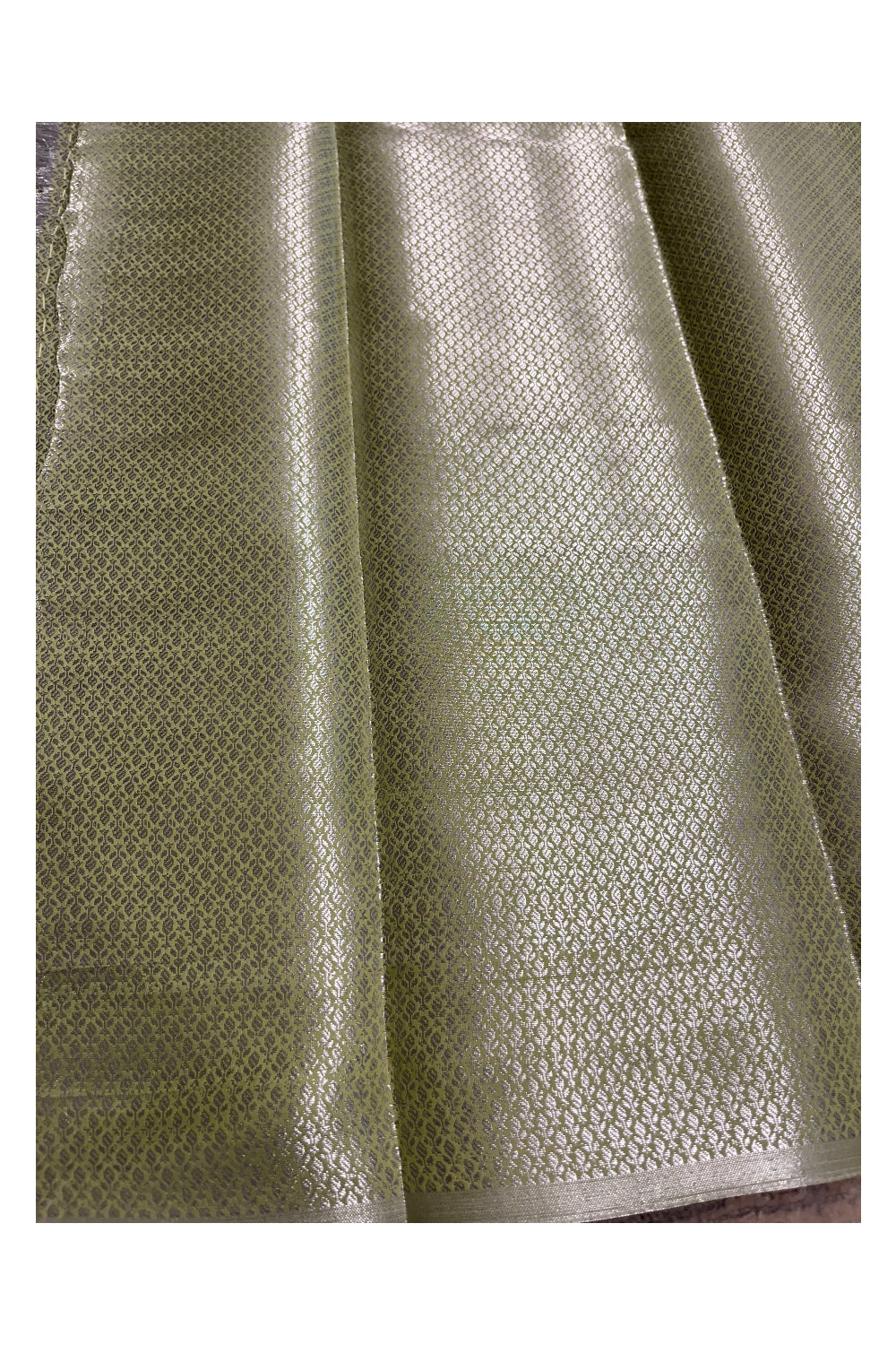 Southloom Banarasi Silver Zari Brocade Work Silk Saree in Green Pastel Shade