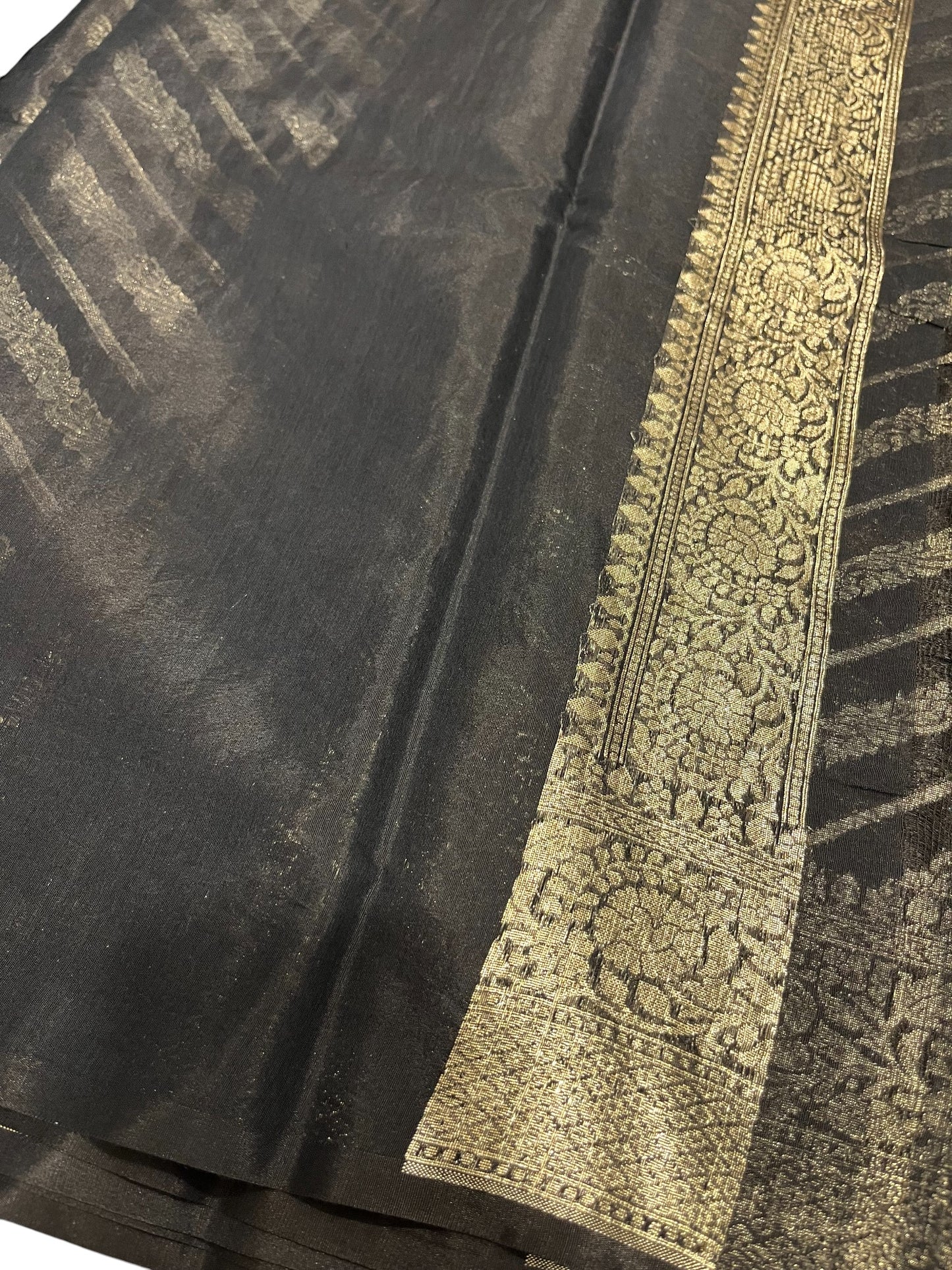 Southloom Cotton Banarasi Silk Saree with Woven Work on Body and Borders (Black)