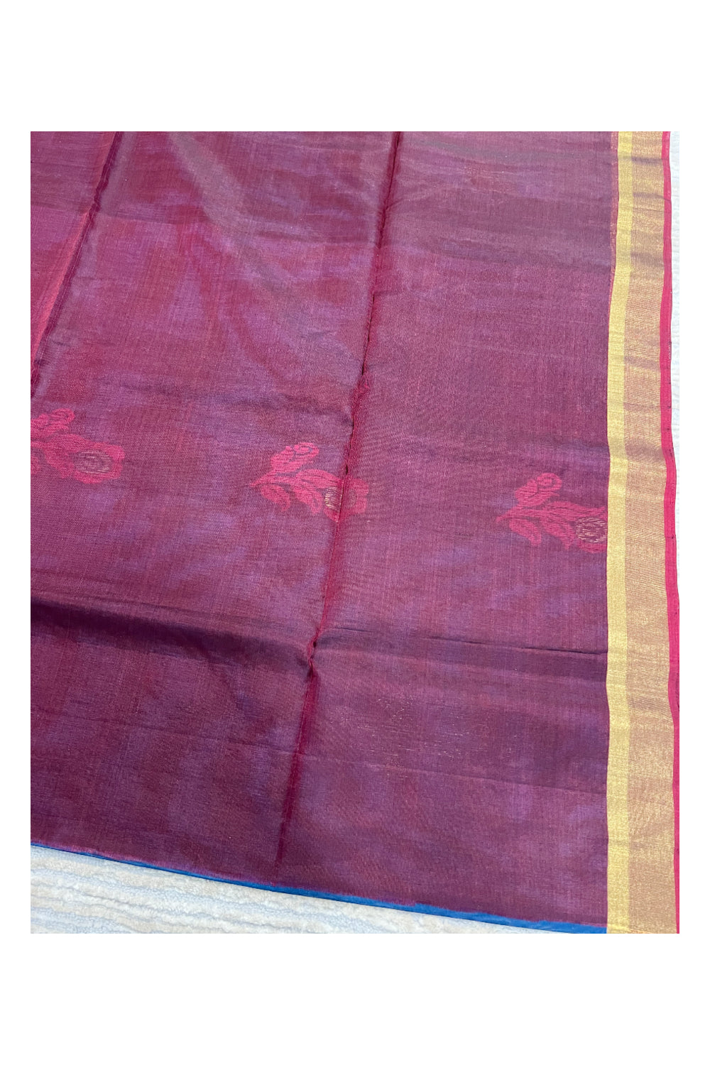 Southloom Pure Handloom Cotton Silk Saree With Handwoven Work Across Body and Blouse in Blue And Maroon