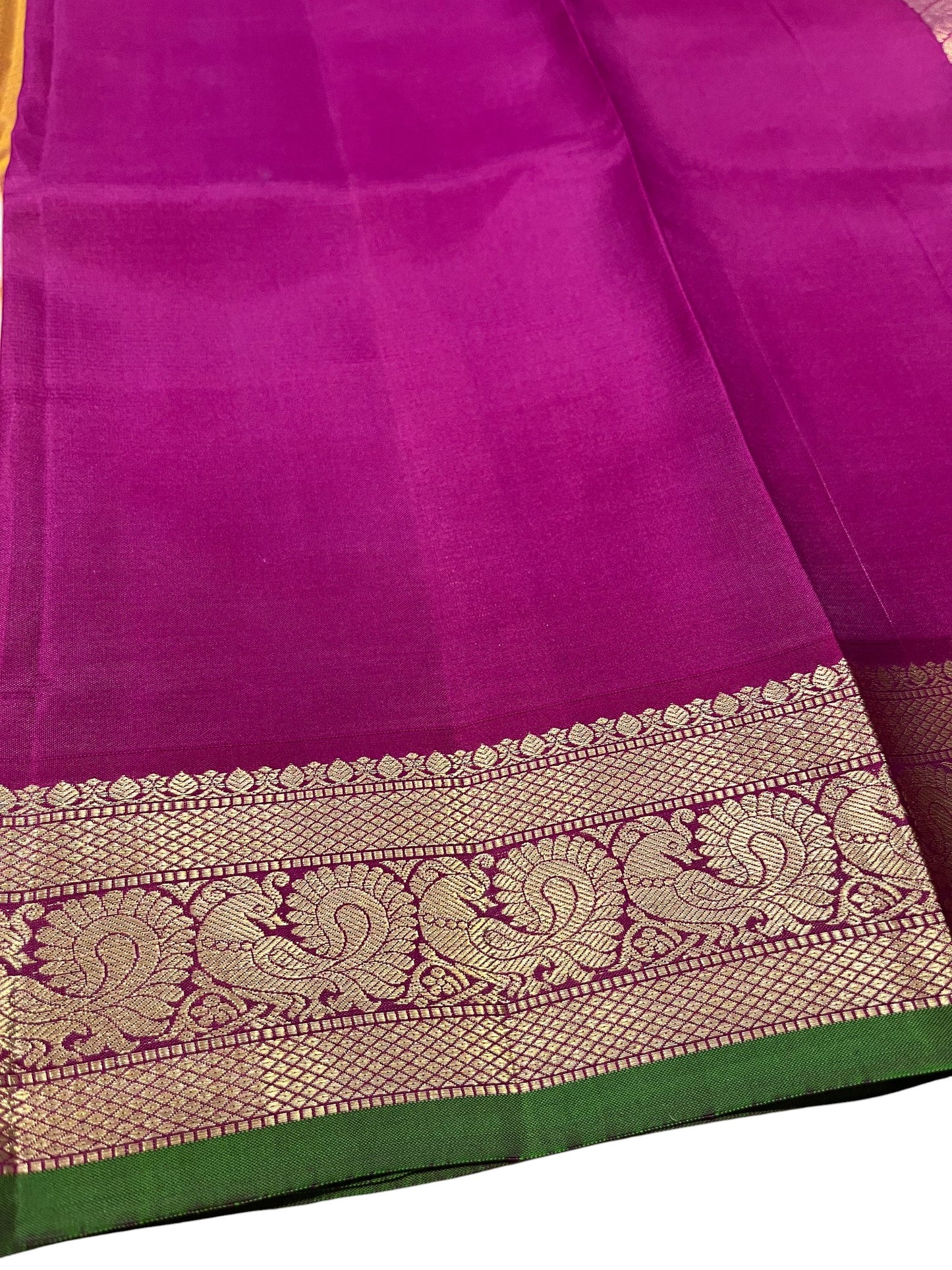 Southloom Pure Handloom Bridal Kanchipuram Silk Saree with Korvai Work(Orange&Magenta)
