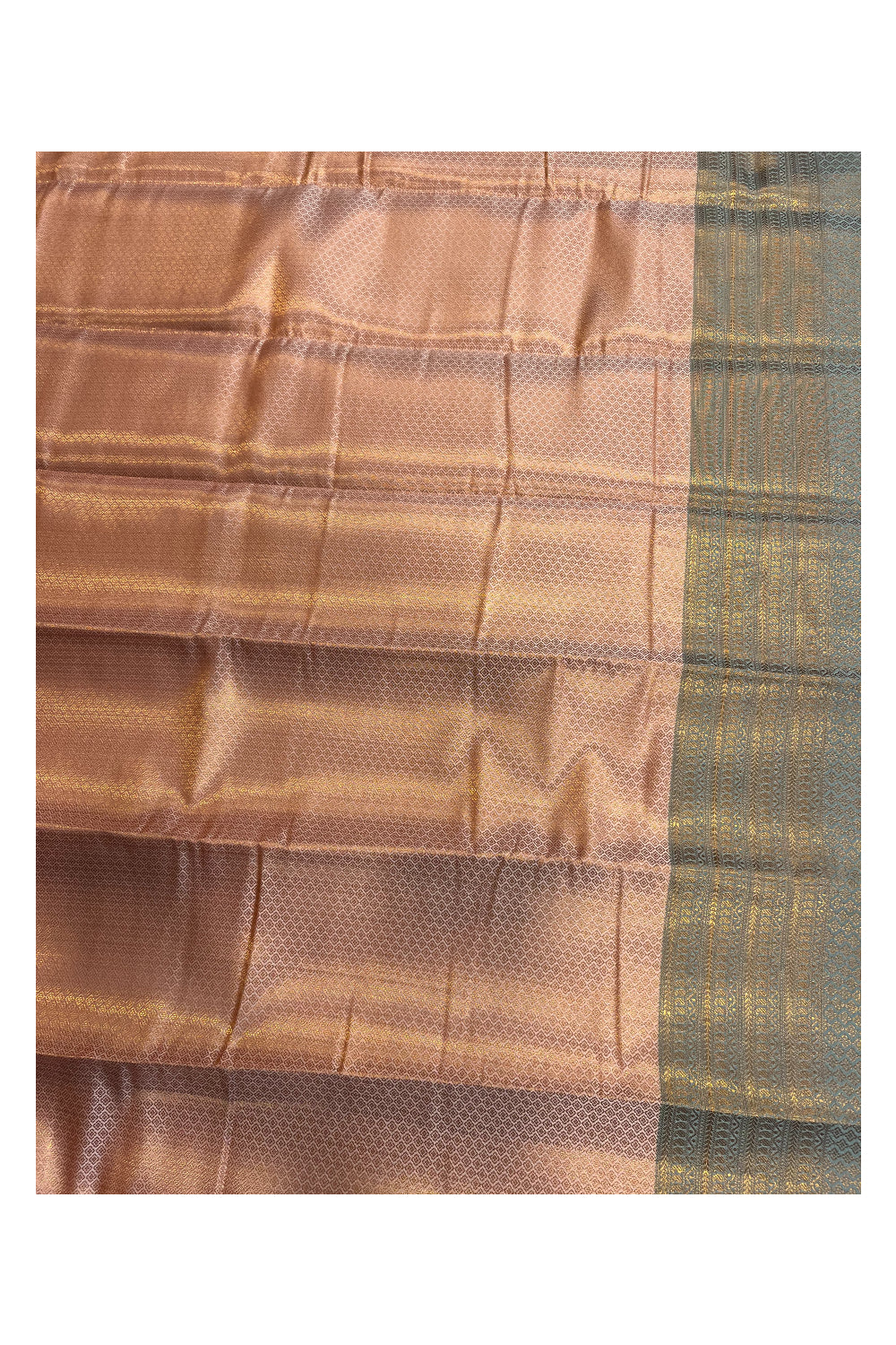 Southloom Banarasi Silk Brocade Bridal Saree WIth Woven Borders And Blouse Piece in Beige And Green