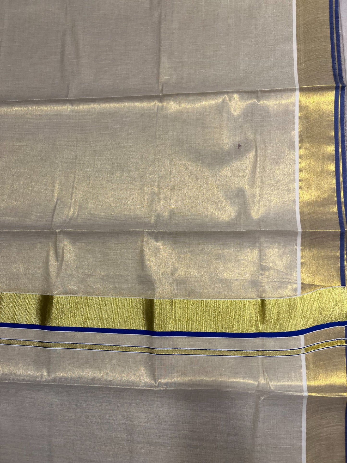 Southloom Kerala Tissue Kasavu Plain Saree With Blue Border
