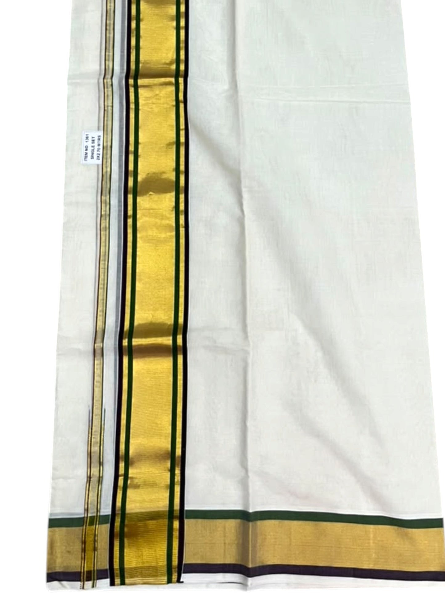 Southloom Premium Handloom Set Mundu with Purple & Olive Green Border and Kasavu Lines Across Body 2.80 Mtrs SL632