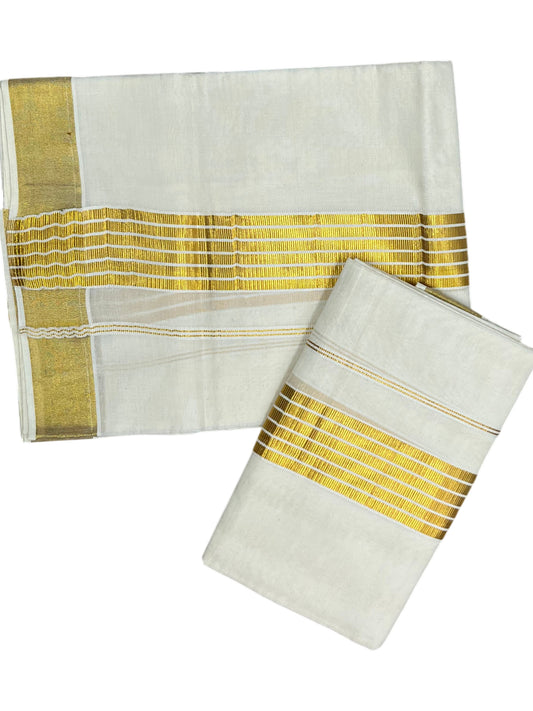 Southloom Kerala Cotton Single Set Mundu (Mundum Neriyathum) with Kasavu Border