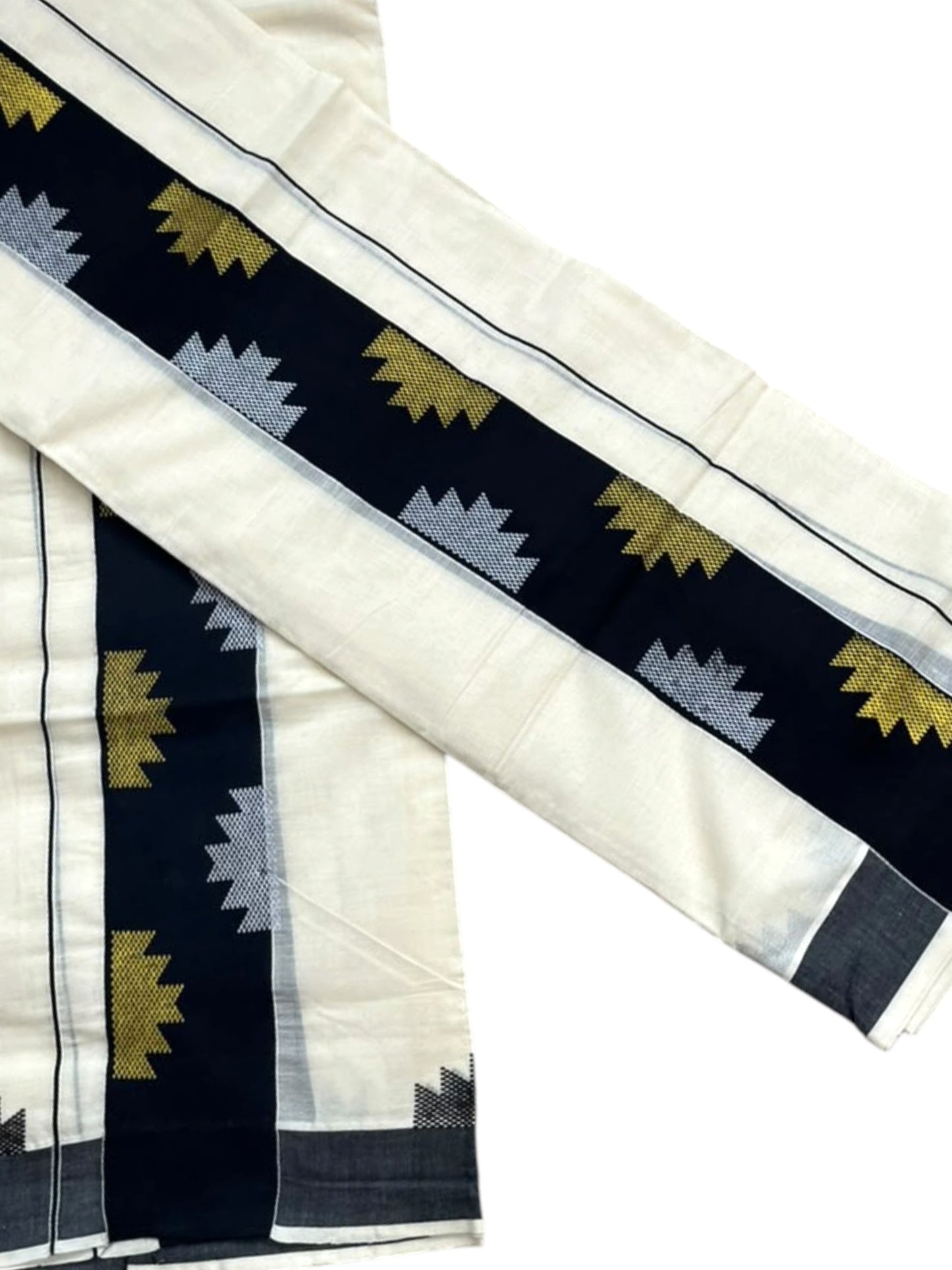 Southloom Pure Cotton Single Set Mundu (Mundum Neriyathum) Temple Design & Black Border