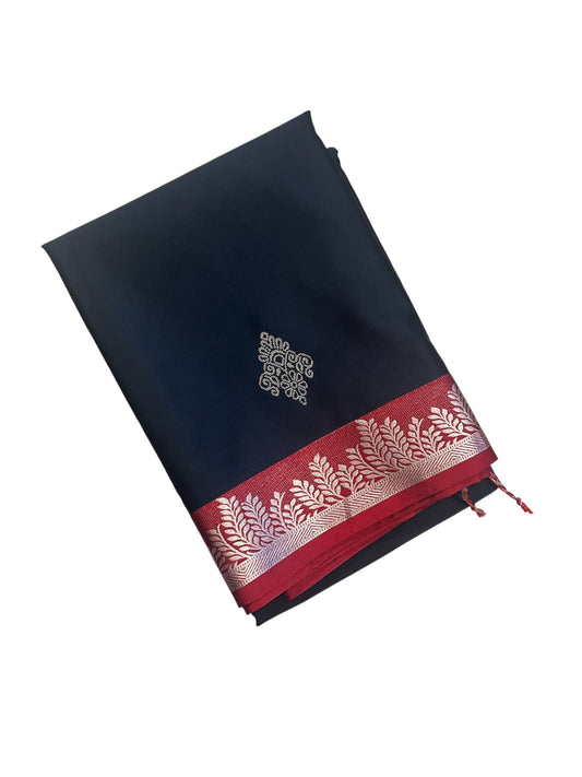 Southloom Banarasi Semi Silk Saree with Woven Work on Body (Black and Maroon)