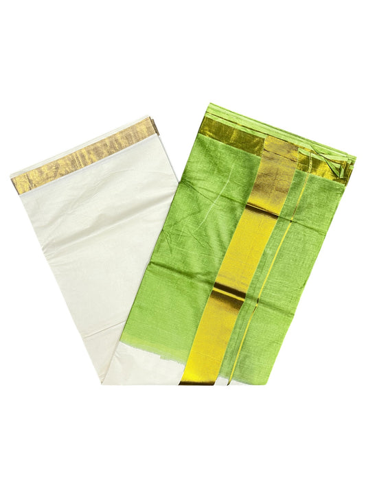 Southloom Tie and Dye Multi Colour Green Kasavu Saree