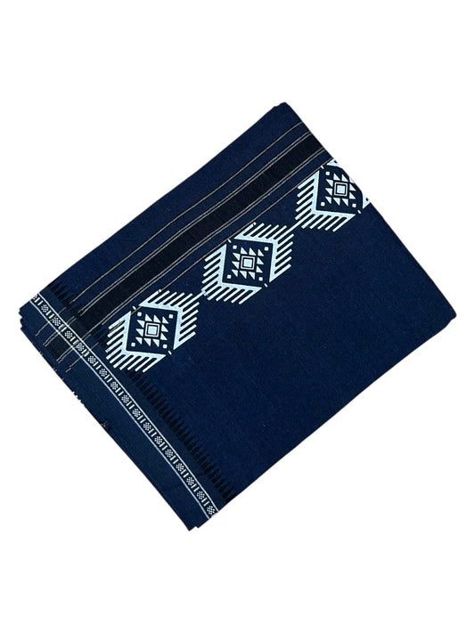 Southloom Blue Printed Single Mundu / Otta Mundu / Lungi (South Indian Kerala Dhoti)