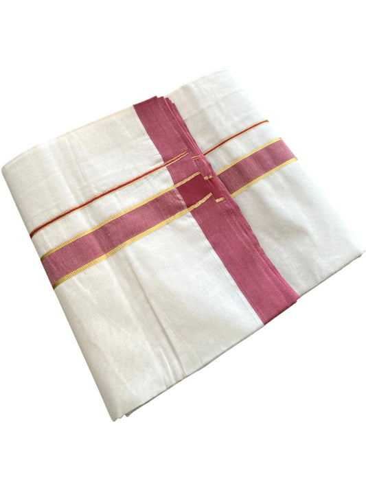 Southloom Pure Cotton Mundu with Golden Lines and Colour Border (South Indian Kerala Dhoti)
